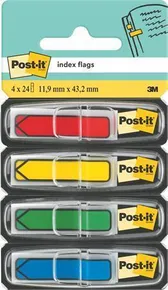 Samolepiace záložky so zásobníkom, mix farieb, 12 x 43 mm, 4x 24 listov, tvar šípky, 3M POST-IT 70001449
